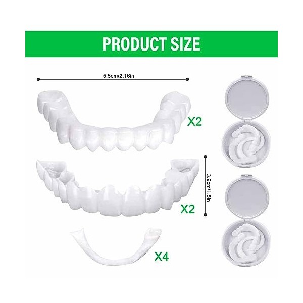 Naletie 2 Paires Prothèse Dentaire, Faux Dentier, Prothèses Instantanées, Facette Dentaire Haut et Bas, Prothèse Dentaire Cos
