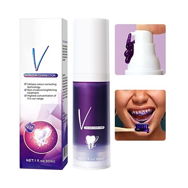 Dentifrice violet, mousse de blanchiment des dents, élimination des taches Blanchiment supplémentaire, Supprime les taches, D