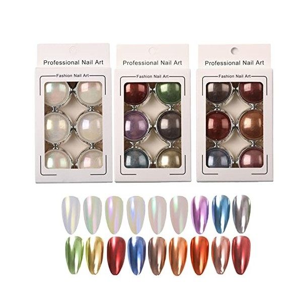 RoseFlower 12 BoîTe Poudre Ongles, Holographie Perles Chrome Ongle Nail Art Poudre Effet Miroir MéTallique Brillant Nail Powd