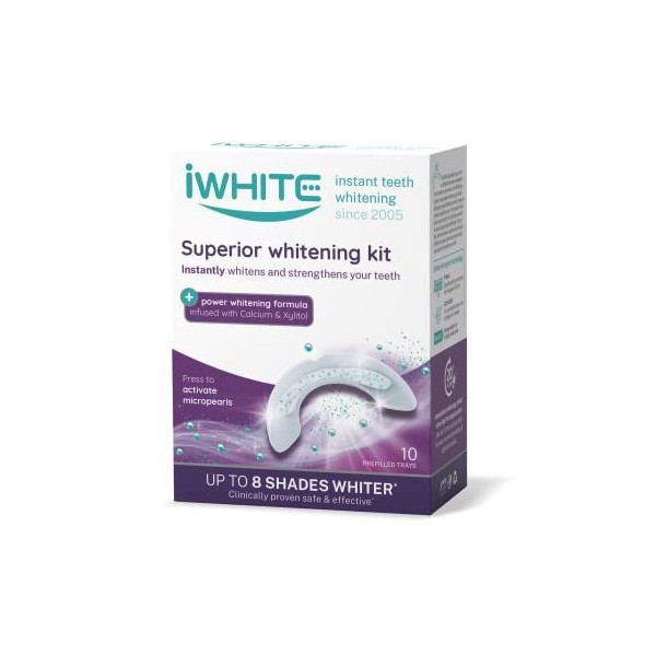 Kit de blanchiment des dents iWhite Superior 10 gouttières pré-remplies - Infusé avec du calcium et du xylitol - blanchit et 