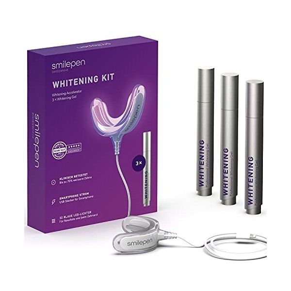 Smilepen Whitening Kit I Brosse à dents pour la maison I Jusquà 70% de dents blanches en 7 jours I Testé cliniquement