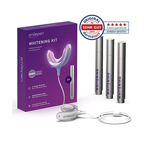 Smilepen Whitening Kit I Brosse à dents pour la maison I Jusquà 70% de dents blanches en 7 jours I Testé cliniquement