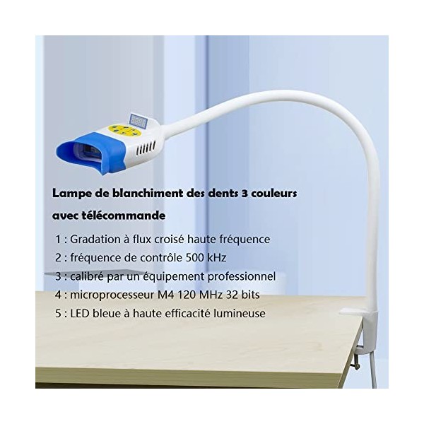 Lampe de blanchiment des dents, compteur de blanchiment des dents de bureau à lumière froide à 6 LED, télécommande à 3 rubans