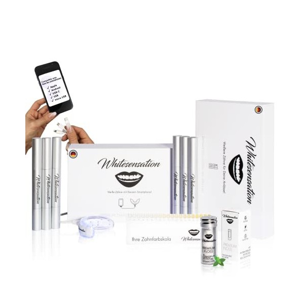 Whitesensation blanchiment dentaire professionnel - [Paquet èconomique] Bâtonnets de gel et gouttière à LED - Kit blanchiment