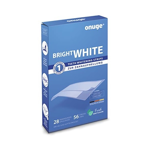 Onuge Bright White Teeth Whitening Strips - Bandelettes de blanchiment pour le blanchiment des dents - Sans peroxyde - 56 ban