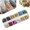 Paillettes À Ongles Paillette à Ongles Feuille Holographique Paillettes Feuille Ongles Nail Art 12Grilles Nail Foil Or Argent