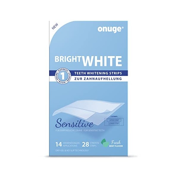 Onuge Bright White Teeth Whitening Strips Sensitive - Bandes blanchissantes pour un blanchiment doux des dents - Sans peroxyd
