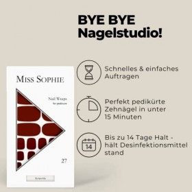 Miss Sophie Pedi Wraps – Borgogne Pedicure – Uni, rouge, Nail Wraps for pedicure – 27 films autocollants ultra fins pour ongl