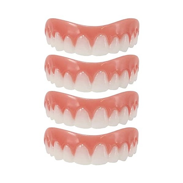 perfk Silicone Souriant Bretelles Supérieures Faux Dents Placages Cosmétique Couverture, Blanc, 4 PIÈCES