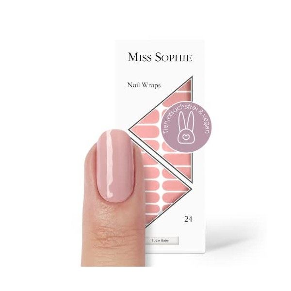 Miss Sophie Nail Wrap -"Sugar Babe", Uni, Tons nude, Nail Wraps -24 nail wraps auto-adhésifs ultra-fins longue durée