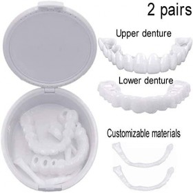 AEU 2 Paires Fausse Dents Dentier Sourire Facette Dentaire Couvre Dents Artificielles 2 Haut Et 2 Bas Réutilisable Prothèses 