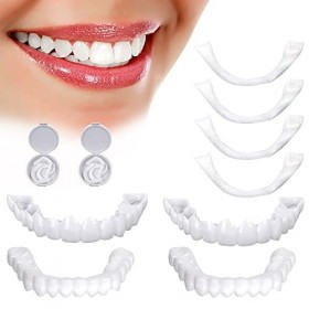 2 Pairs Silicone Dentier Amovible Haut et Bas Dentier Sourire Parfait,  Dentier Dent pour Homme Et Femme, Fausse Dents Provisoire Amovible Naturel