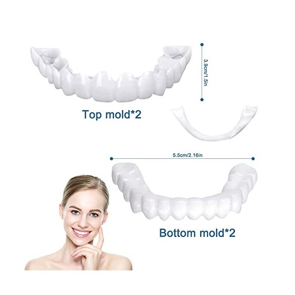 2 Paires Faux Dentier Sourire Parfait, Dent Provisoire Fausse Dent Dentier  Amovible Haut et Bas, Facette Prothese Dentaire, Fausses Dents Alternatives  au Blanchiment des Dents pour Hommes et Femmes : : Hygiène