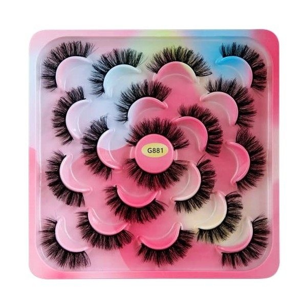 Faux Cils 7 Paires- 6D Faux Cils Naturel à la Main Ultra-Minces Cils Professionnel Cils Noir Réutilisables G886