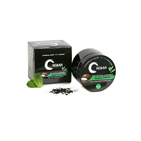 Blanchiment Dentaire, pot de 60 GR .Dentifrice au Charbon Actif parfum menthe,Kit de Blanchiment Dentaire, Arrêter de fumer e