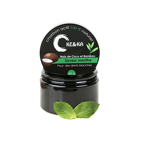 Blanchiment Dentaire, pot de 60 GR .Dentifrice au Charbon Actif parfum menthe,Kit de Blanchiment Dentaire, Arrêter de fumer e