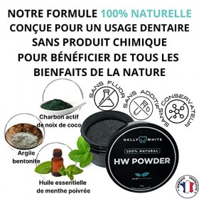 Kit Poudre Charbon Actif Blanchiment Dentaire Naturel Professionnel Goût Menthe Poivrée Dents Blanches Gencives Saines Vegan 
