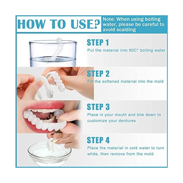 2 Pairs Facette Dentaire Silicone Haut et Bas Dentier Sourire Parfait, Kits de Blanchiment des Dents pour Homme et Femme, Amo