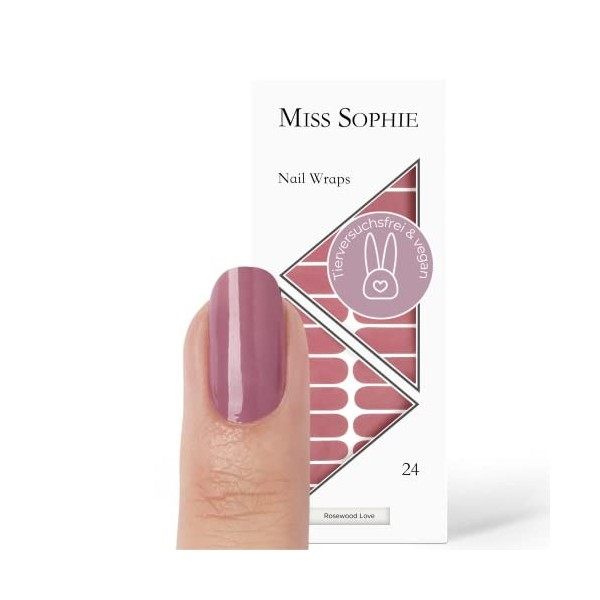 Miss Sophie Nail Wrap - "Rosewood Love", Uni, Rose, Rouge, Nail Wraps -24 nail wraps auto-adhésifs ultra-fins longue durée