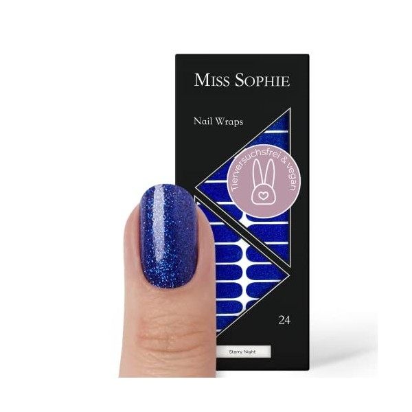 Miss Sophie Nail Wrap -"Starry Night", Pailleté, Bleu, Nail Wraps -24 nail wraps auto-adhésifs ultra-fins longue durée