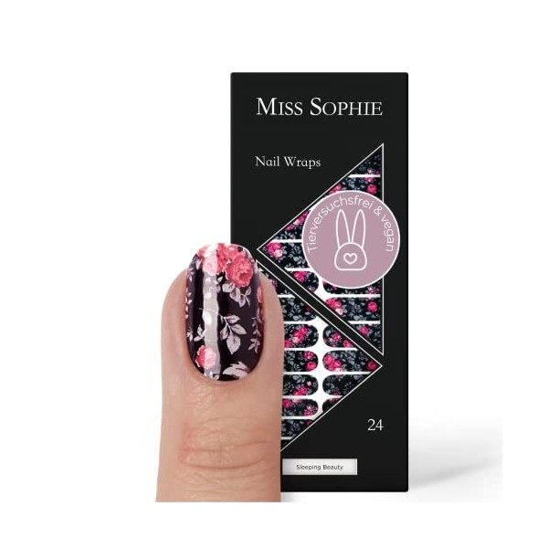 Miss Sophie Nail Wrap - "Sleeping Beauty", Fleuri, Noir, Nail Wraps -24 nail wraps auto-adhésifs ultra-fins longue durée