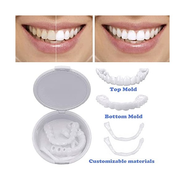 1 paire de placages instantanés pour prothèses dentaires, faux dents souriantes, faux dents en haut et en bas, placages à cli