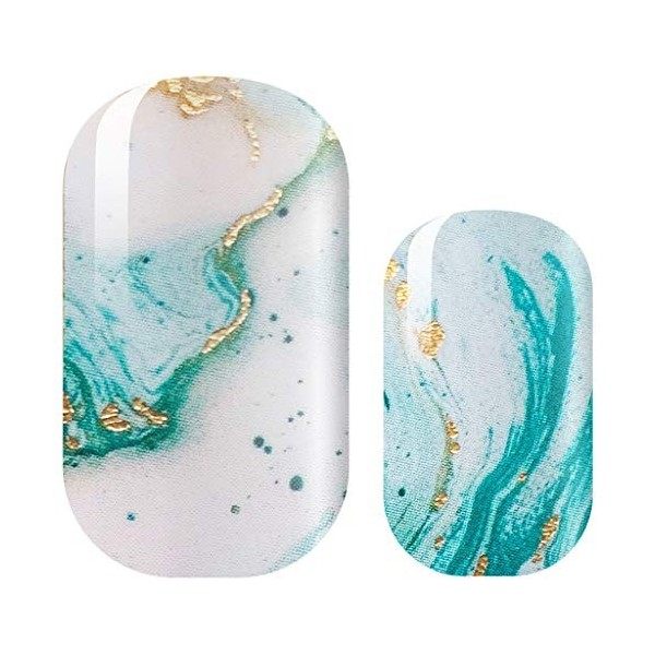 AVOA Beauty Lot de 16 feuilles autocollantes pour ongles I Sea What You Did There - Blanc turquoise vert or - Motif abstrait 