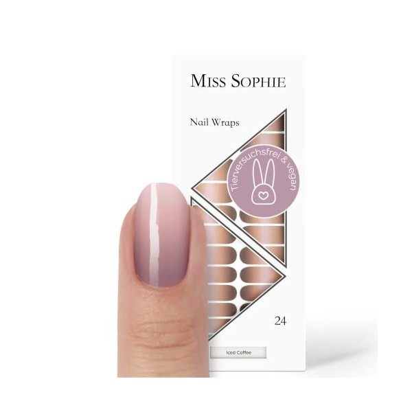 Miss Sophie Lot de 24 films de protection pour ongles - Café glacé - Gradient de couleur - Nude - 24 films adhésifs ultra fin