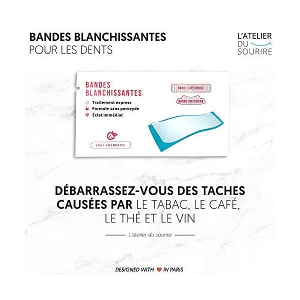 Bandes blanchissantes dents goût framboise – Solution dent blanche/White Teeth – 28 bande blanchiment dentaire Traitement bl