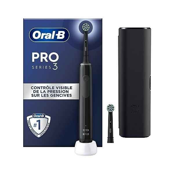 Oral-B Pro 3 3500 Brosse À Dents Électrique Noire, 1 Étui De Voyage, 1 Brossette