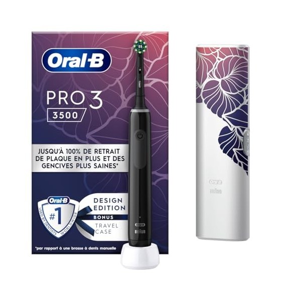 Oral-B Pro 3 3500 Brosse À Dents Électrique Noire, 1 Étui De Voyage, 1 Brossette