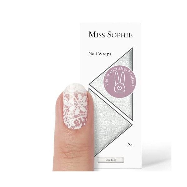 Miss Sophie Nail Wrap -"Lace Love", Transparent, Graphique, Blanc, Nail Wraps -24 nail wraps auto-adhésifs ultra-fins longue 