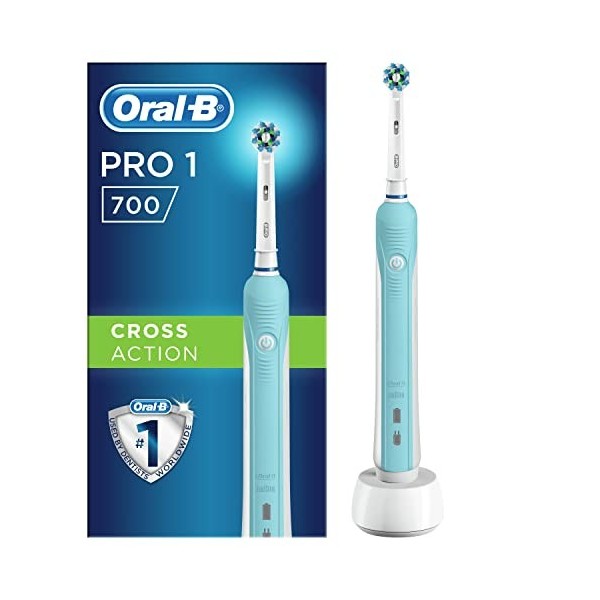 Oral-B PRO 1 700 Brosse À Dents Électrique Rechargeable, 1 Brossette, Bleu/Cross Action