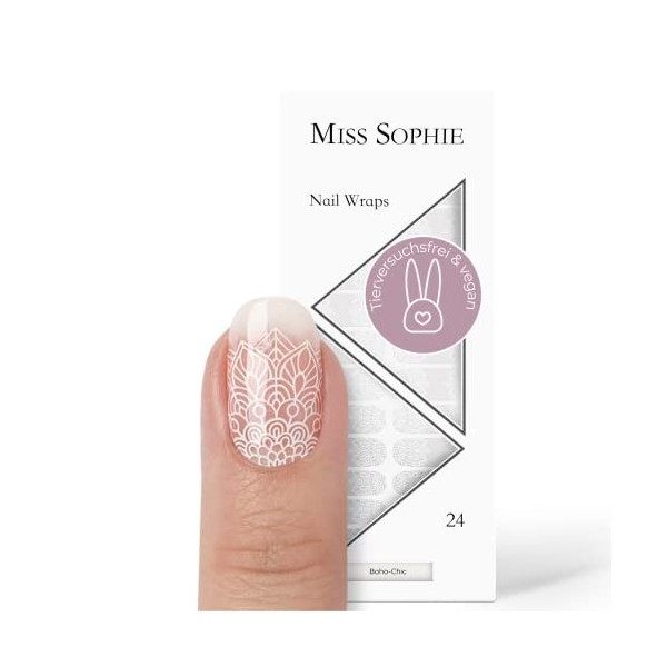 Miss Sophie Nail Wrap - "Boho-Chic", Transparent, Graphique, Blanc, Nail Wraps -24 nail wraps auto-adhésifs ultra-fins longue