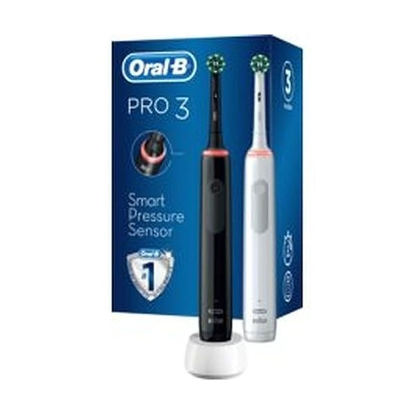 Oral-B Pro 3 3900 Lot de 2 brosses à dents électriques et 3 brosses à dents avec 3 modes de brossage et contrôle visuel à 360