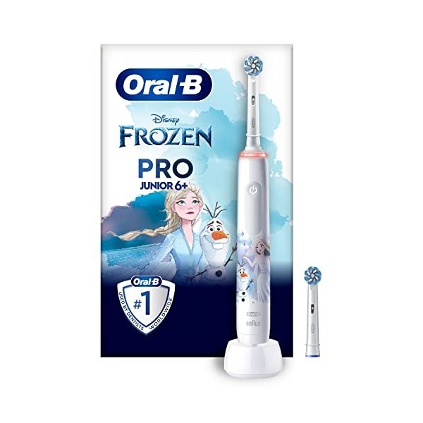 Oral-B Pro Junior Brosse à Dents Électrique Enfant, Reine des Neiges Disney, 2 Brossettes Brossage Doux, Minuteur et Vibratio