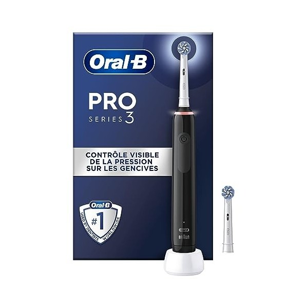 Oral-B Pro 3 3000, Brosse à dents électrique, 1 Étui De Voyage, 1 Brossette, Éliminer Jusqu’à 100 % de Plaque Dentaire, Noir