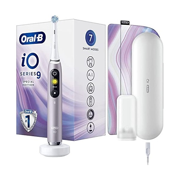 Oral-B iO 9N Brosse À Dents Électrique Noire connectée Bluetooth, 2 Brossettes, 1 Étui De Voyage Chargeur