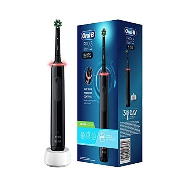 Oral-B Pro 3000 Brosse À Dents Électrique Rechargeable Avec 1 Manche Capteur De Pression Et 1 Brossette Crossaction, Technolo