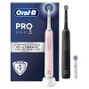 Lot de 2 Oral-B Pro 3 3900N, Noir et rose Brosses À Dents Électriques, 3 Brossettes, conçu par Braun