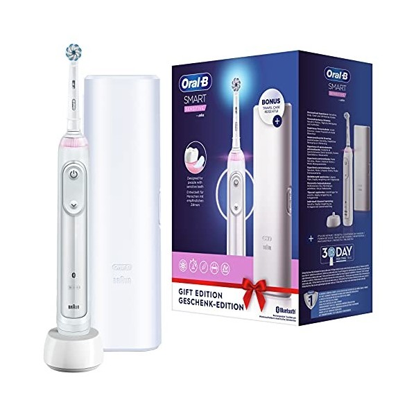 Oral-B Smart Sensitive Alimenté par pile Brosse à Dents Électrique Rechargeable Avec 1 Manche Connecté Bluetooth, 5 Modes de 