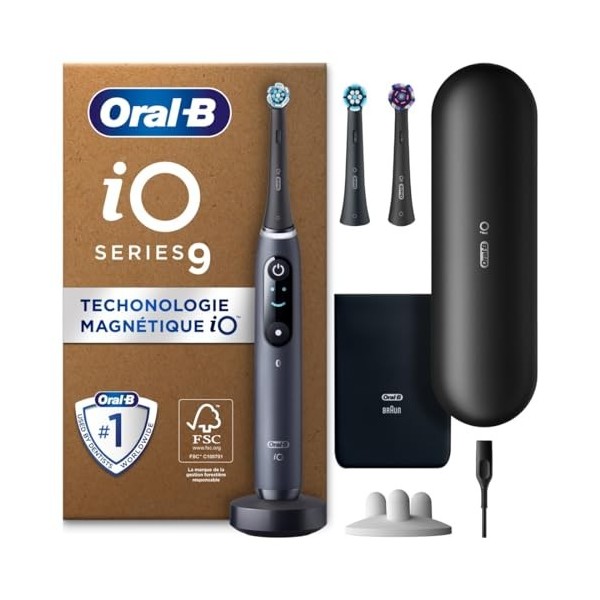 Oral-B iO 9 Brosse à Dents Électrique Noire, 3 Brossettes, 1 Étui de Voyage Chargeur