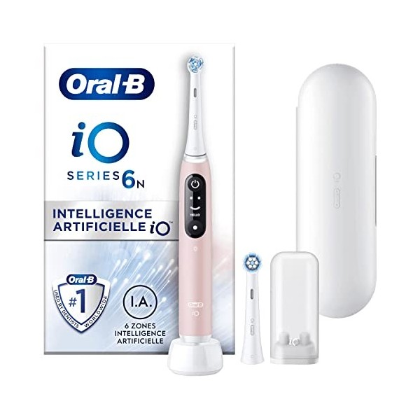 Oral-B iO Series 6N Brosse à Dents Électrique, Connectée Bluetooth, 5 Modes de Brossage, 2 Brossettes, 1 Étui De Voyage, Blan