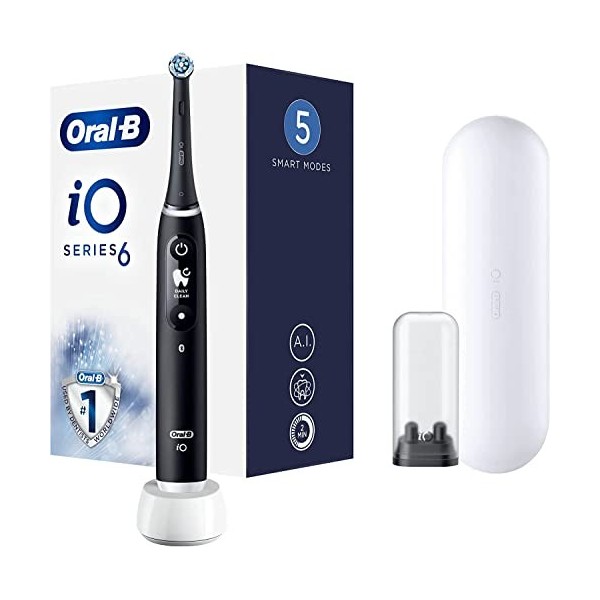 Oral-B iO Series 6N Brosse à Dents Électrique, Connectée Bluetooth, 5 Modes de Brossage, 2 Brossettes, 1 Étui De Voyage, Blan