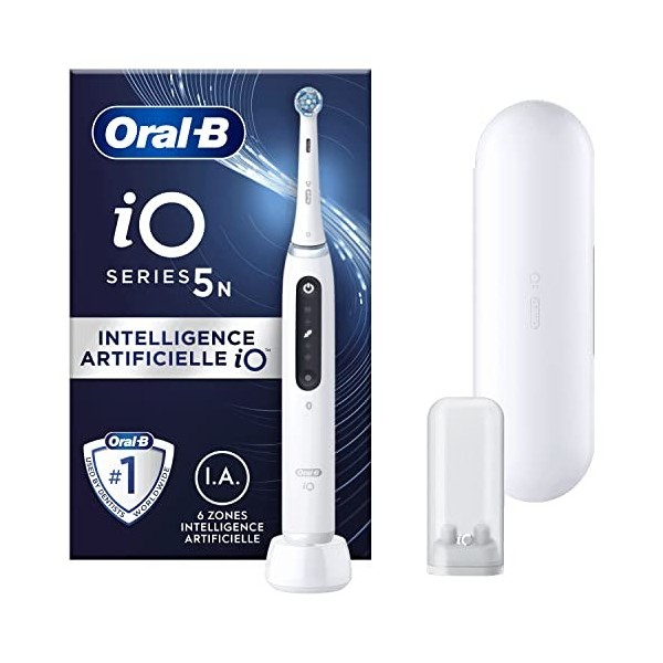 Oral-B iO 5N Brosse À Dents Électrique Blanche connectée Bluetooth, 1 Brossette, 1 Étui De Voyage