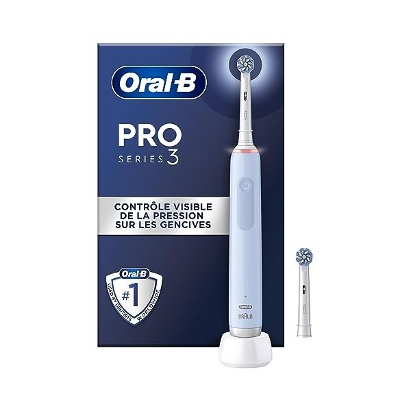 Oral-B Pro 3 3000, Brosse à dents électrique, 2 Brossettes, Bleu, 1 Unité Lot de 1 