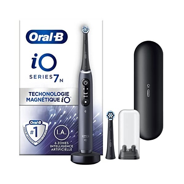 Oral-B iO 7N Brosse À Dents Électrique Noire connectée Bluetooth, 2 Brossettes, 1 Étui De Voyage