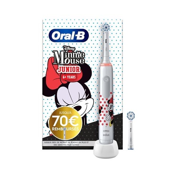 Oral-B Junior Brosse À Dents Électrique Disney Minie Mousse, 2 Brossettes Sensi Ultrathin, 2 Modes de Brossage, 6 Ans Et Plus