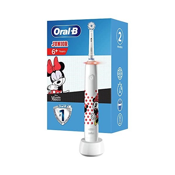 Oral-B Junior Brosse À Dents Électrique Disney Minie Mousse, 2 Brossettes Sensi Ultrathin, 2 Modes de Brossage, 6 Ans Et Plus