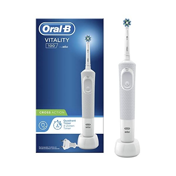 Oral-B Pro 600 Brosse À Dents Électrique Rechargeable Avec 1 Manche Et 1 Brossette Crossaction, Technologie 3D, Élimine Jusqu